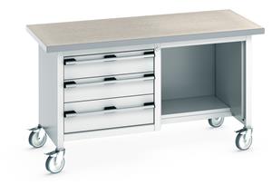 1500mm Wide Storage Benches Bott Mobile Bench1500Wx750Dx840mmH - 3  Drawers & Lino Top